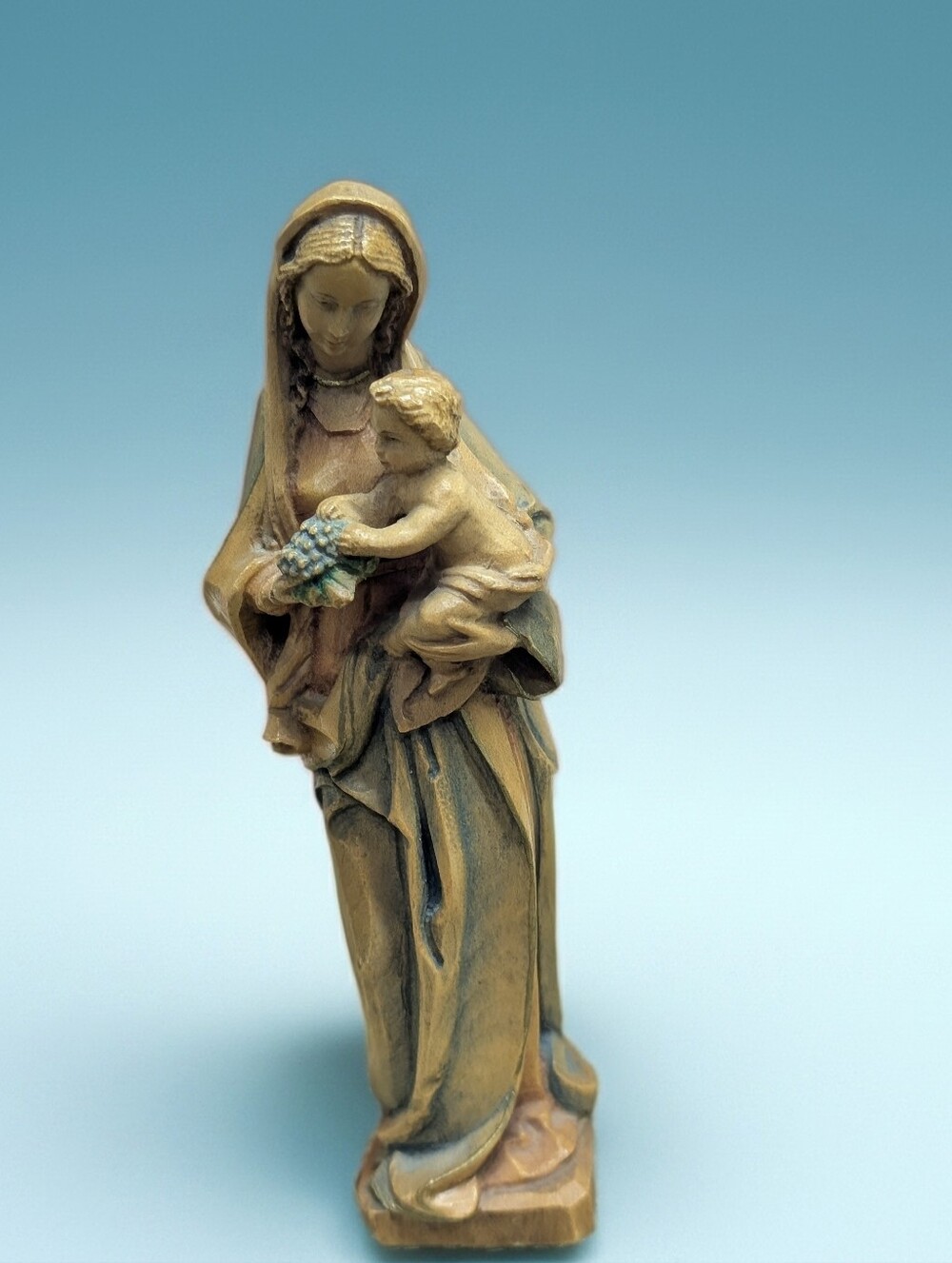 Mary Holding Jesus Hand Carved Wood Statue Figure